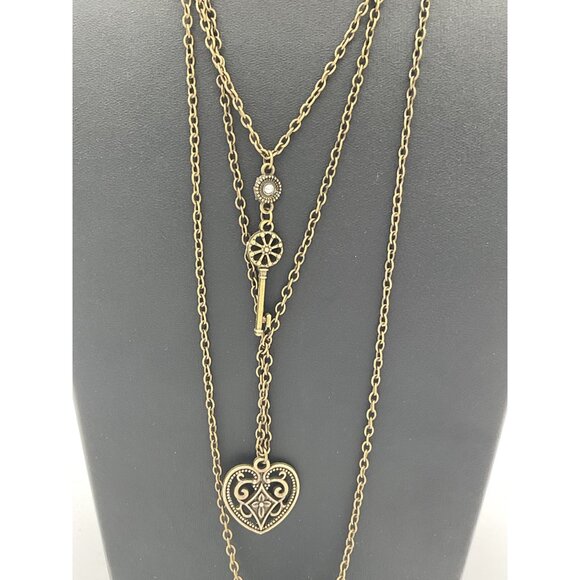 Paparazzi Heart & Key Bronze Tone Layered Necklace & Earrings Set - Picture 4 of 4
